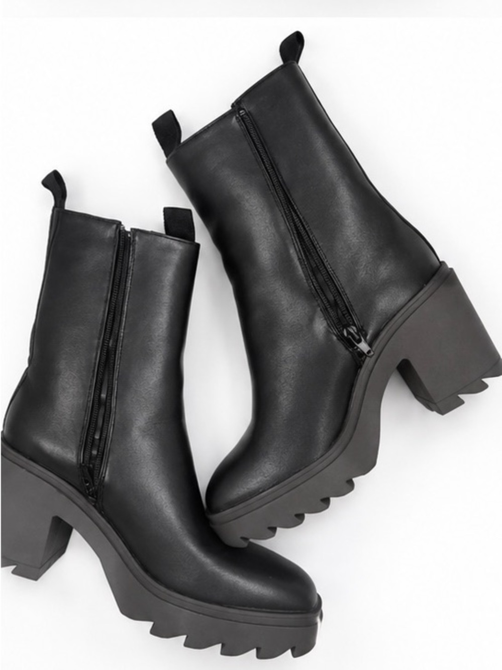 Platform Lug Heel Ankle Boots in Black - Women